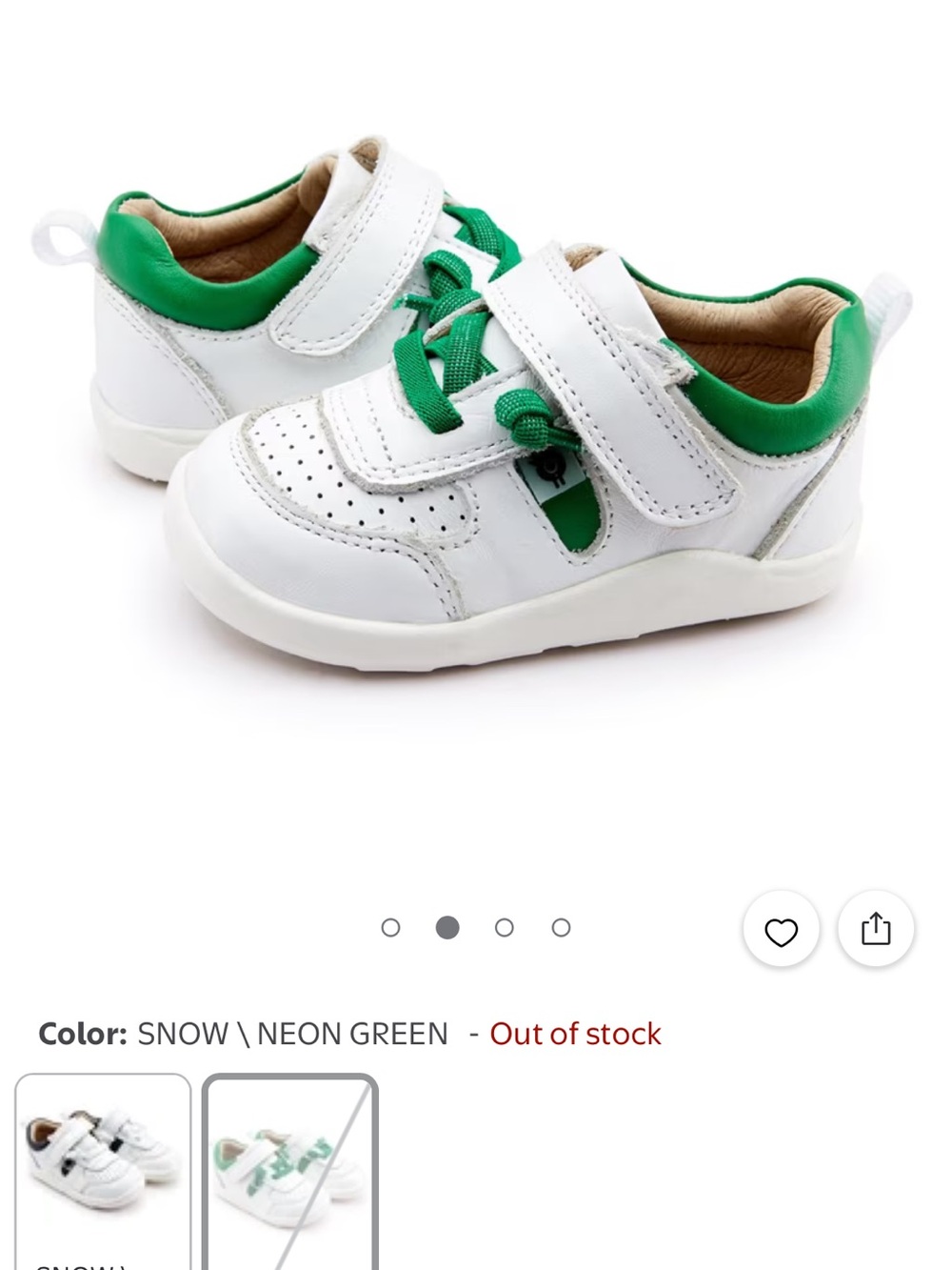 Kids White and Green Sneakers with Hook-and-Loop Closure
